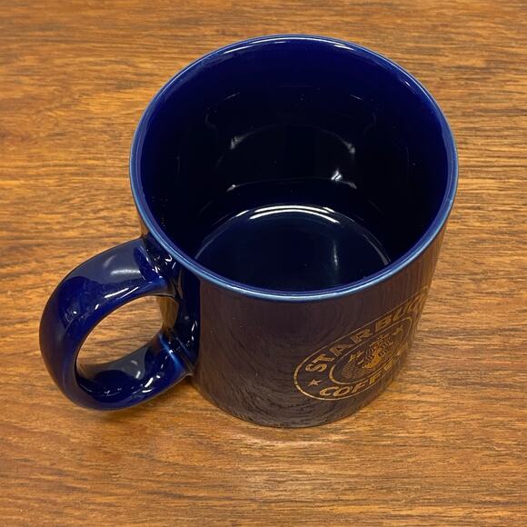 Vintage Cobalt‎ Blue Retired Starbucks Gold Mermaid Logo 10 oz Coffee Mug Japan - Picture 3 of 9
